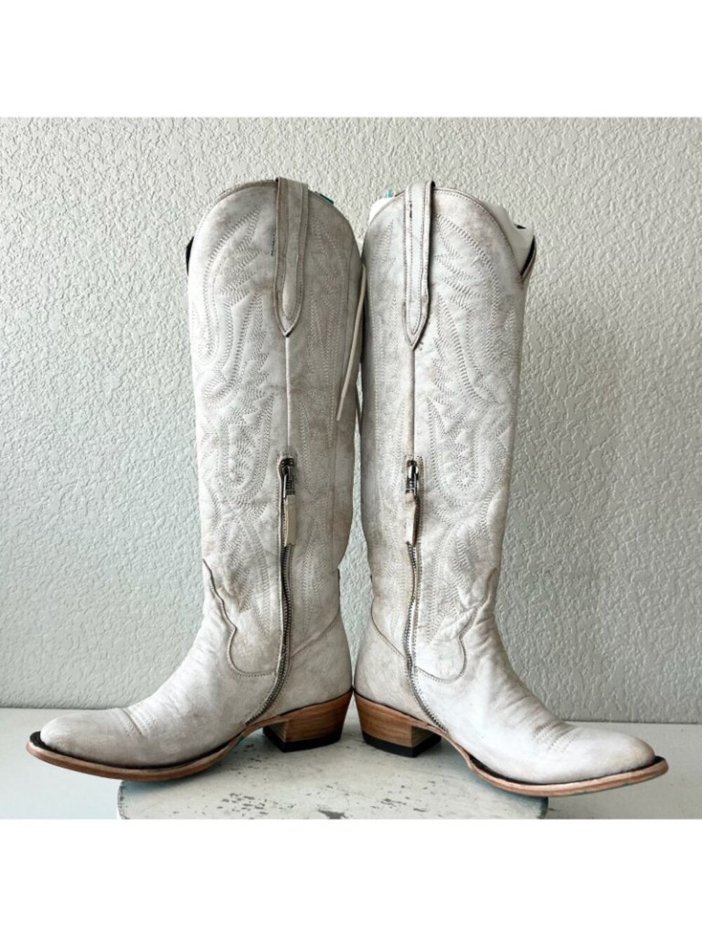 Lane MONICA Knee High White Cowboy Boots Womens 6.5 Western Cowgirl Lace Up Tall - Picture 8 of 11